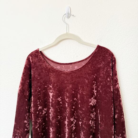 [J. Jill] Maroon Floral Embroidered Scoop Neck Velvet Blouse Boho Tunic Sz Large - Picture 4 of 10